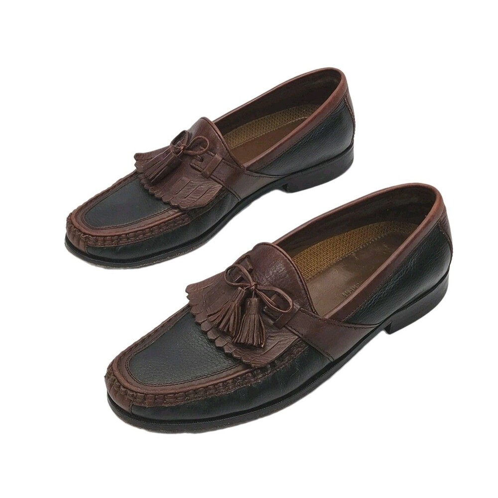 Johnston & Murphy Loafer Shoe Men Sz 10N Narrow Kiltie Tassel Black Brown